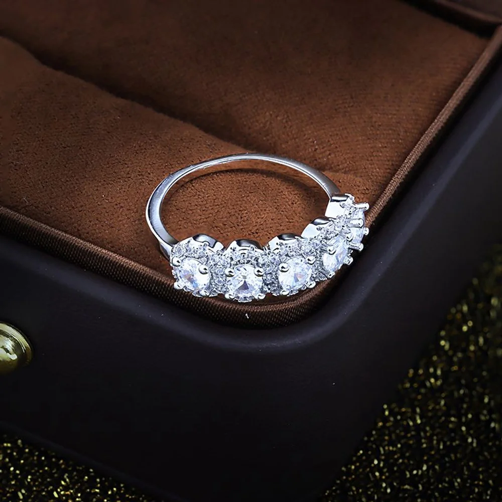 5‎ Stone Halo Simulated Diamond Ring | Platinum Plated Sterling Silver
